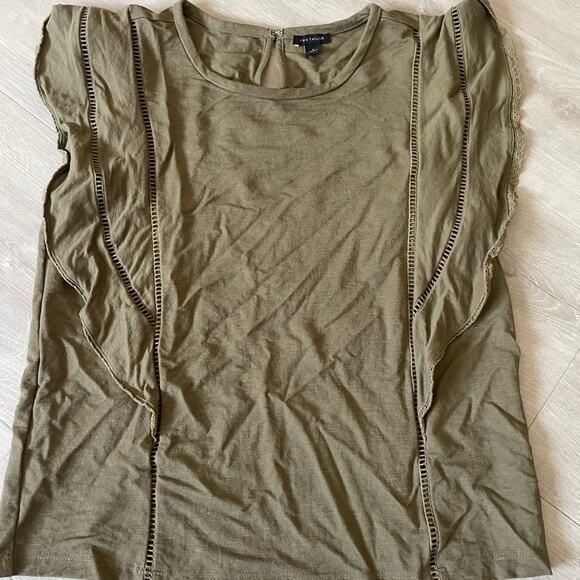 Ann Taylor Womens Flutter Sleeve Blouse Size Small Olive Green Office Minimalist - Picture 1 of 6